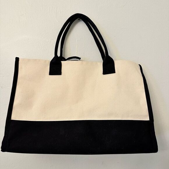 TopDesign Canvas Personalized Initial K 100% Cotton Black Cream Tote Bag OS - Picture 3 of 6